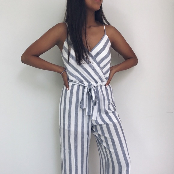 NWT Navy + White Striped Jumpsuit - Picture 3 of 6